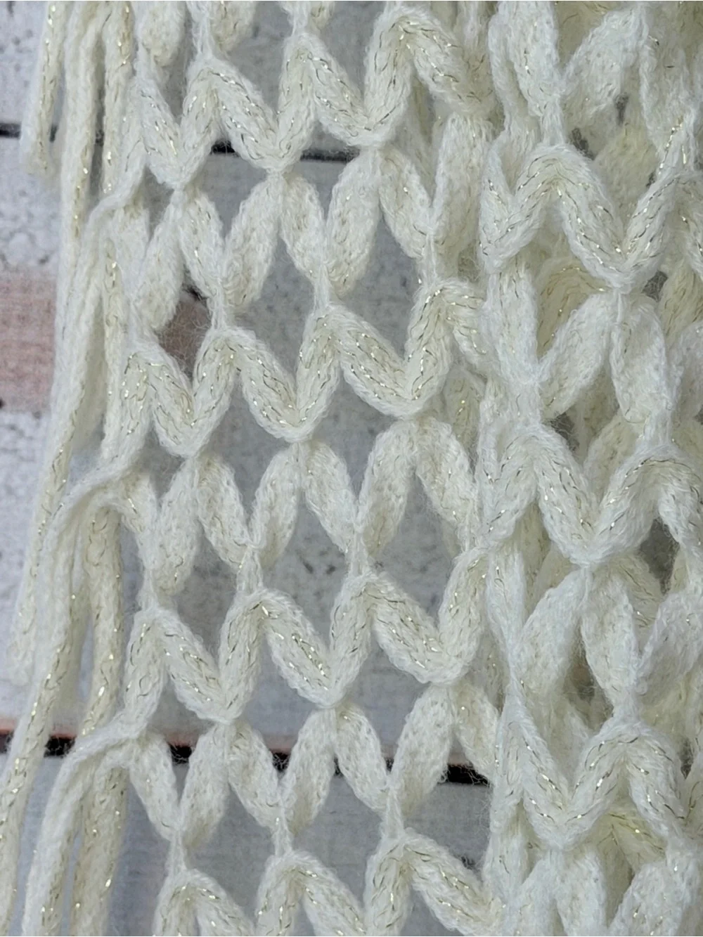 Chunky Knit Fringe Infinity Scarf in Cream